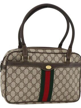 GUCCI GG Supreme Web Sherry Line Hand Bag PVC Beige Gold 010 378 Auth ka3033